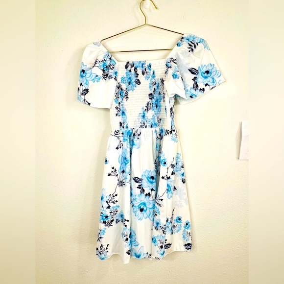 Shein Girls Blue Floral Smocked Off-Shoulder Dress 14Y Cottagecore Summer - Picture 2 of 8